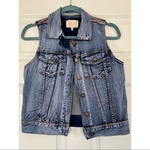 Medium Denim Vest with Embroidery — Like New